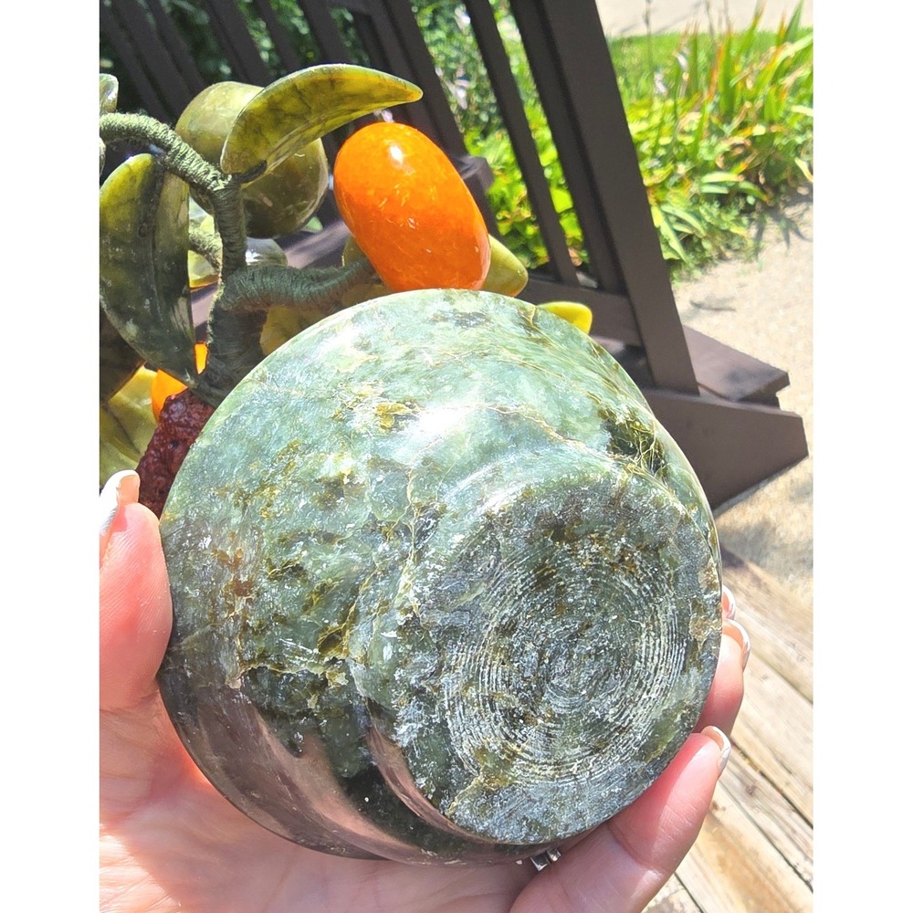 Vintage Chinese Glass Jade Agate Orange Persimmon Bonsai Tree Carved Pot - Picture 7 of 9